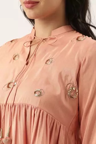 Pastel Pink Sequened Silk Linen Dress