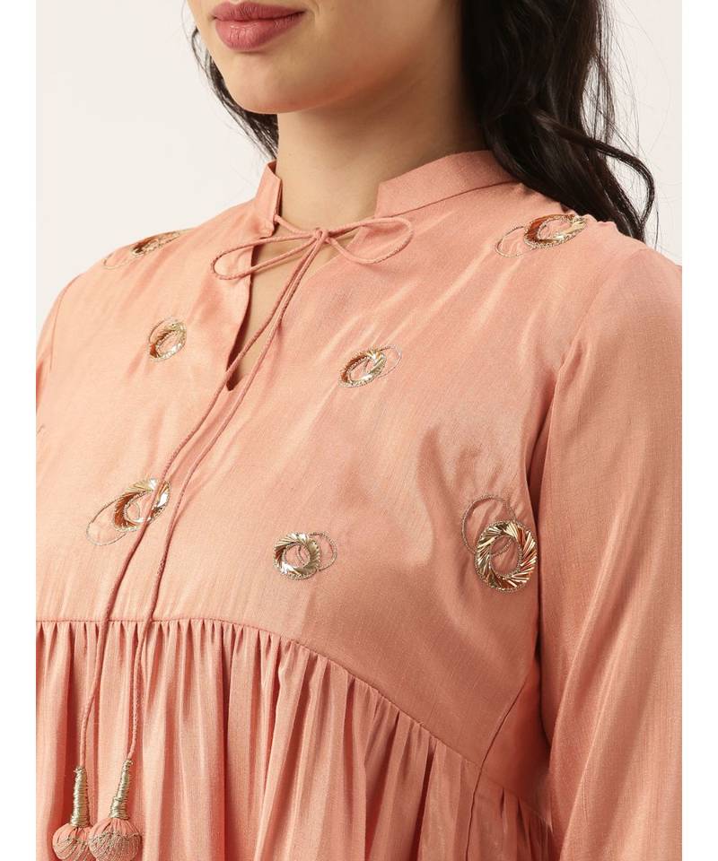 Pastel Pink Sequened Silk Linen Dress