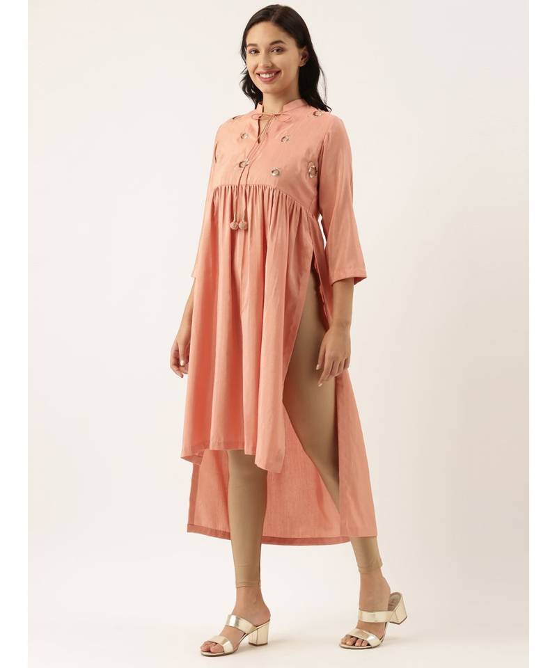 Pastel Pink Sequened Silk Linen Dress