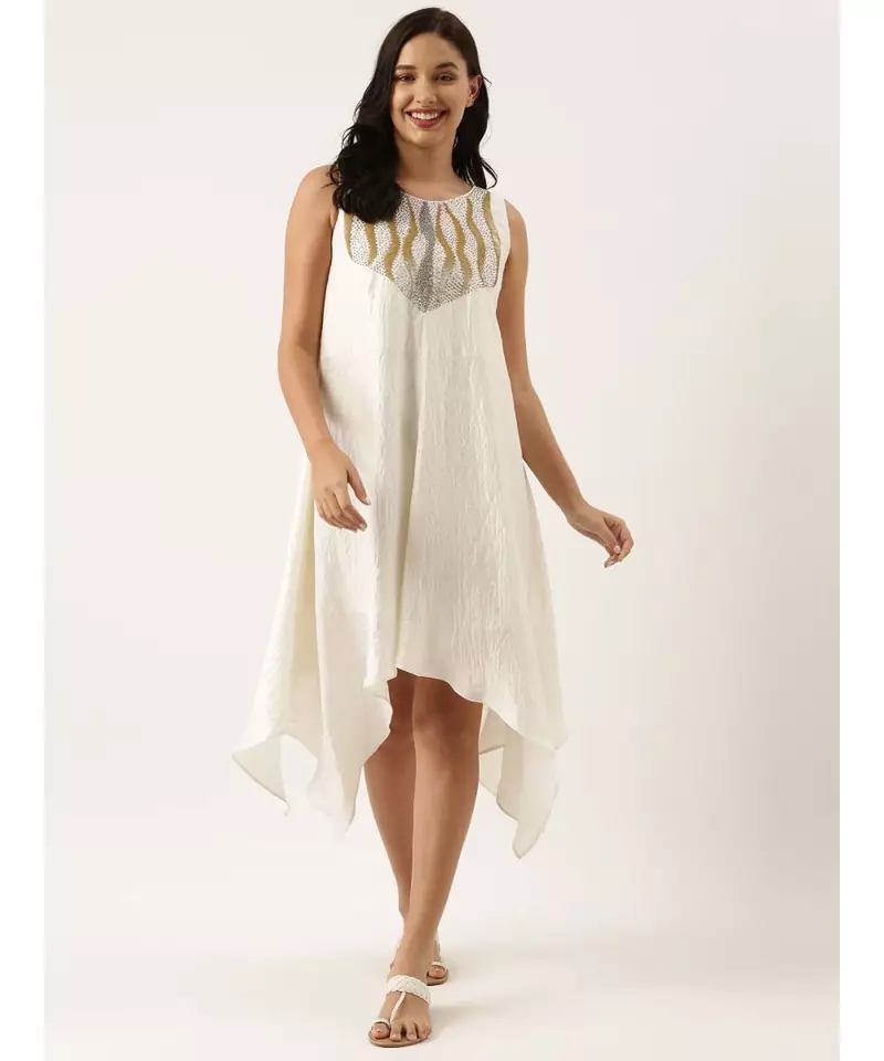 White Sequened Silk Dress