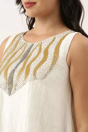 White Sequened Silk Dress