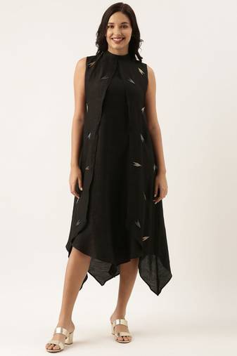 Black Silk Double Layer Dress