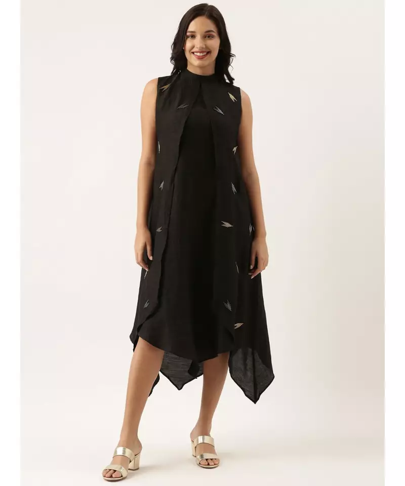 Black Silk Double Layer Dress