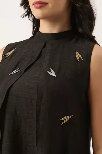 Black Silk Double Layer Dress