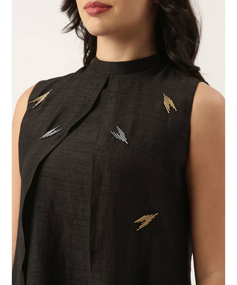 Black Silk Double Layer Dress