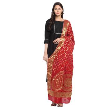 Red Banarsi Silk Zari Dupatta 1