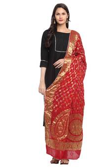 Red Banarsi Silk Zari Dupatta