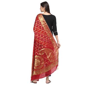 Red Banarsi Silk Zari Dupatta 2