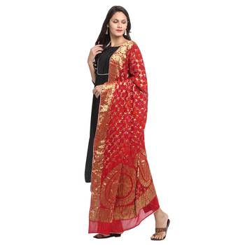 Red Banarsi Silk Zari Dupatta 3