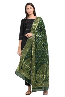 Green Banarsi Silk Zari Dupatta