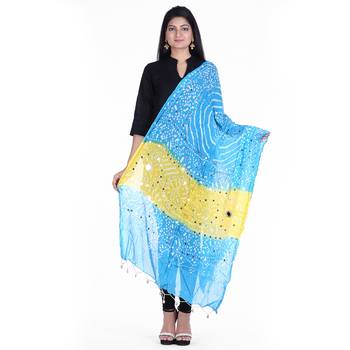 Yellow Blue Cotton Bandhej Dupatta 1