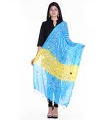 Yellow Blue Cotton Bandhej Dupatta