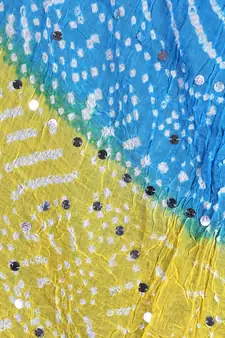 Yellow Blue Cotton Bandhej Dupatta