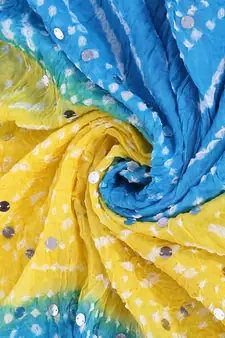 Yellow Blue Cotton Bandhej Dupatta