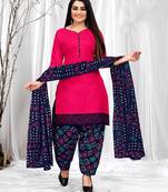 Magenta cotton stitched printed   Top and Bottom with Dupatta