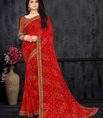 Red Georgette Bandhani Printed Designer Saree