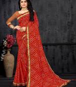 Red Georgette Bandhani Printed Designer Saree