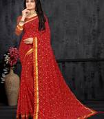 Red Georgette Bandhani Printed Designer Saree