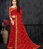 Red Georgette Bandhani Printed Designer Saree
