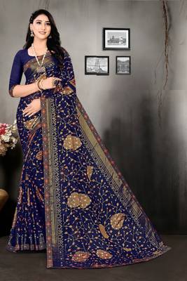Blue Fancy Brasso Printed Designer Saree 1