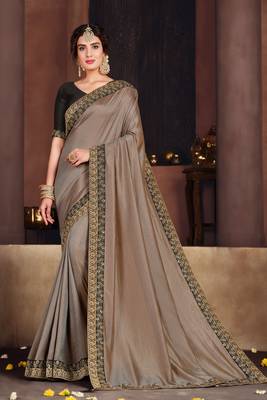 Brown Poly Silk Embroidered Designer Saree 1