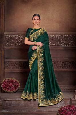 Green Poly Silk Heavy Embroidered Work Designer Saree 1