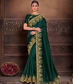 Green Poly Silk Heavy Embroidered Work Designer Saree