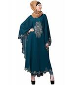 Premium Quality Creep/ Koshibo fabric resham Embroidery Design Pentex/Plated kaftan style With Hijab  (Teal Green)