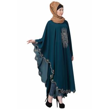 Premium Quality Creep/ Koshibo fabric resham Embroidery Design Pentex/Plated kaftan style With Hijab  (Teal Green) 3