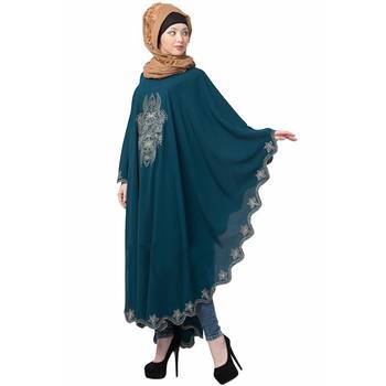 Premium Quality Creep/ Koshibo fabric resham Embroidery Design Pentex/Plated kaftan style With Hijab  (Teal Green) 4