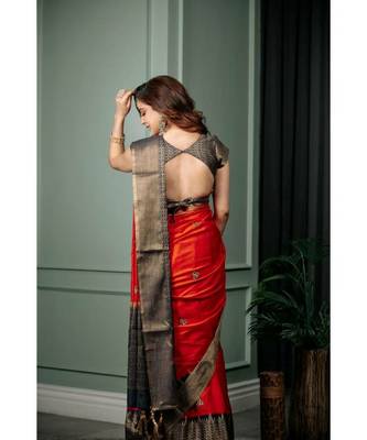shraddha arya red woven rich heavy dark blue with border saree with blouse 5