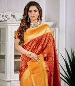 Shraddha Arya Maroon Woven Saree With Blouse