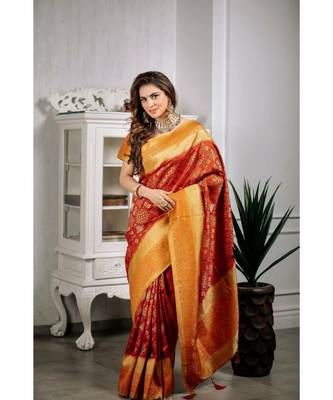 Shraddha Arya Maroon Woven Saree With Blouse 4