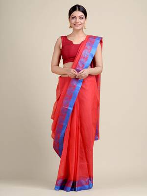 Red woven pure cotton saree  1