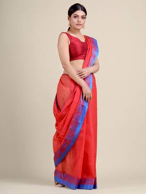 Red woven pure cotton saree  2