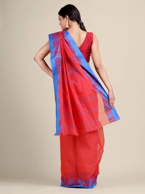 Red woven pure cotton saree  3