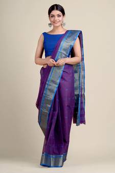 Purple woven pure cotton saree 