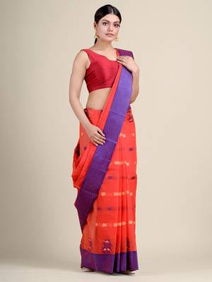 Red Woven Pure Cotton Saree Without Blouse 2