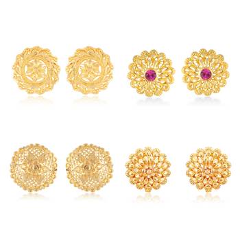 Vighnaharta Sizzling Graceful Alloy Gold Plated Stud Earring Combo set For Women and Girls 1
