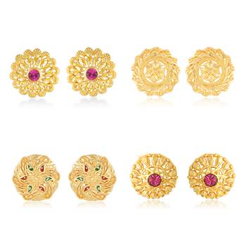 Vighnaharta Twinkling Charming Alloy Gold Plated Stud Earring Combo set For Women and Girls 1