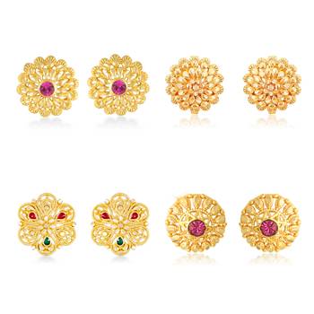 Vighnaharta Sizzling Charming Alloy Gold Plated Stud Earring Combo set For Women and Girls 1