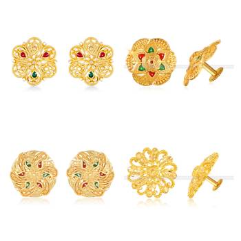 Vighnaharta Sizzling Charming Alloy Gold Plated Stud Earring Combo set For Women and Girls 1