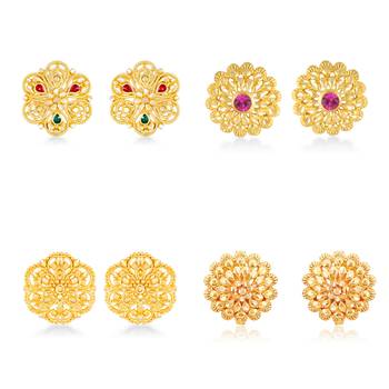 Vighnaharta Sizzling Charming Alloy Gold Plated Stud Earring Combo set For Women and Girls 1