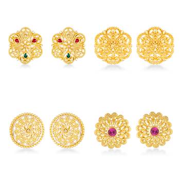 Vighnaharta Sizzling Charming Alloy Gold Plated Stud Earring Combo set For Women and Girls 1
