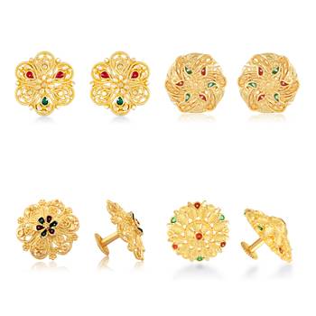 Vighnaharta Sizzling Charming Alloy Gold Plated Stud Earring Combo set For Women and Girls 1