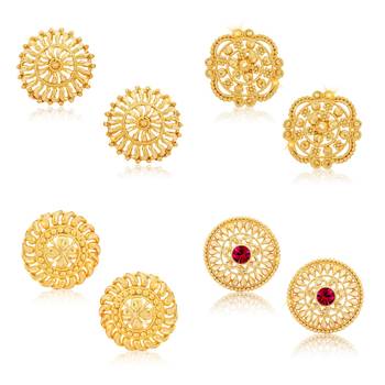 Vighnaharta Sizzling Chunky Alloy Gold Plated Stud Earring Combo set For Women and Girls 1