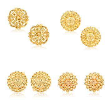 Vighnaharta Sizzling Chunky Alloy Gold Plated Stud Earring Combo set For Women and Girls 1