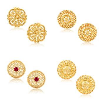 Vighnaharta Sizzling Chunky Alloy Gold Plated Stud Earring Combo set For Women and Girls 1