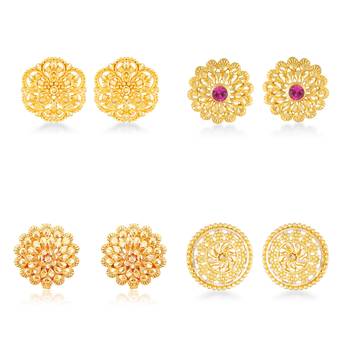 Vighnaharta Sizzling Charming Alloy Gold Plated Stud Earring Combo set For Women and Girls 1
