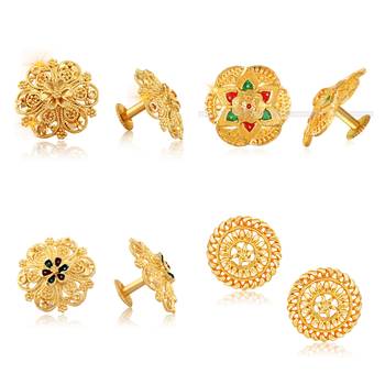 Vighnaharta Shimmering Bejeweled Alloy Gold Plated Stud Earring Combo set For Women and Girls 1